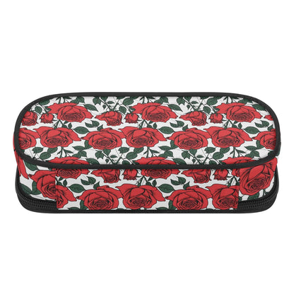 Red Leafy Roses 3-Layer Pencil and Cosmetic Case - DeRose Seasonal