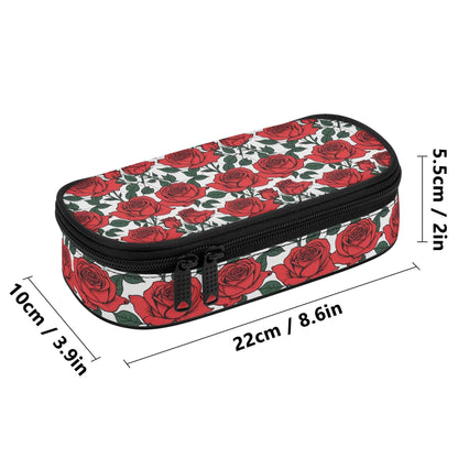 Red Leafy Roses 3-Layer Pencil and Cosmetic Case - DeRose Seasonal