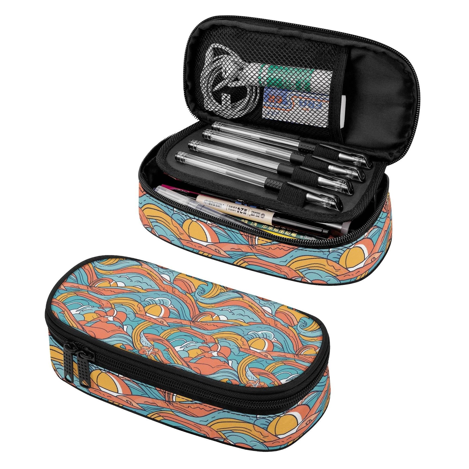 Ocean Abstract Roses 3-Layer Pencil and Cosmetic Case - DeRose Seasonal