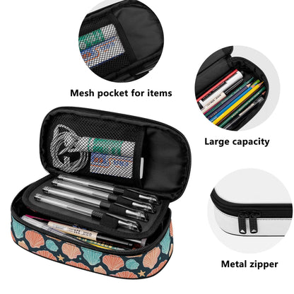 Big Shells and Stars 3-Layer Pencil and Cosmetic Case - DeRose Seasonal