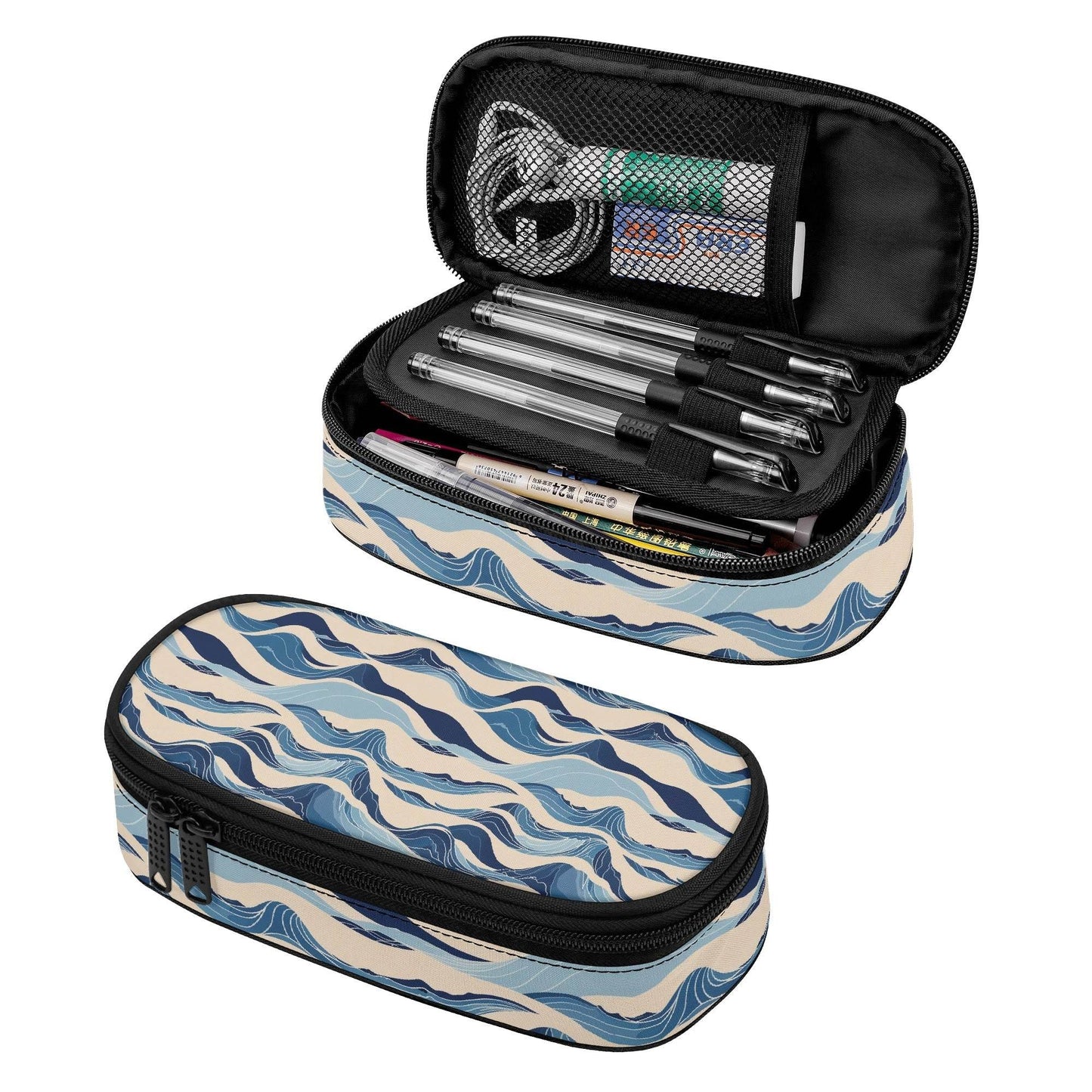 Blue Waves 3-Layer Pencil and Cosmetic Case - DeRose Seasonal