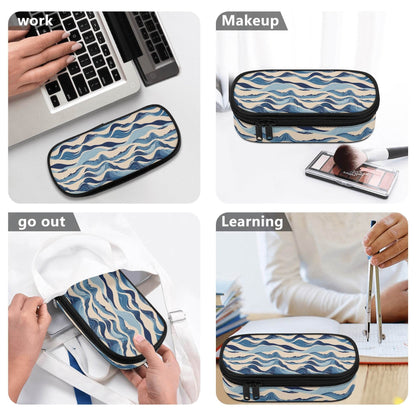 Blue Waves 3-Layer Pencil and Cosmetic Case - DeRose Seasonal