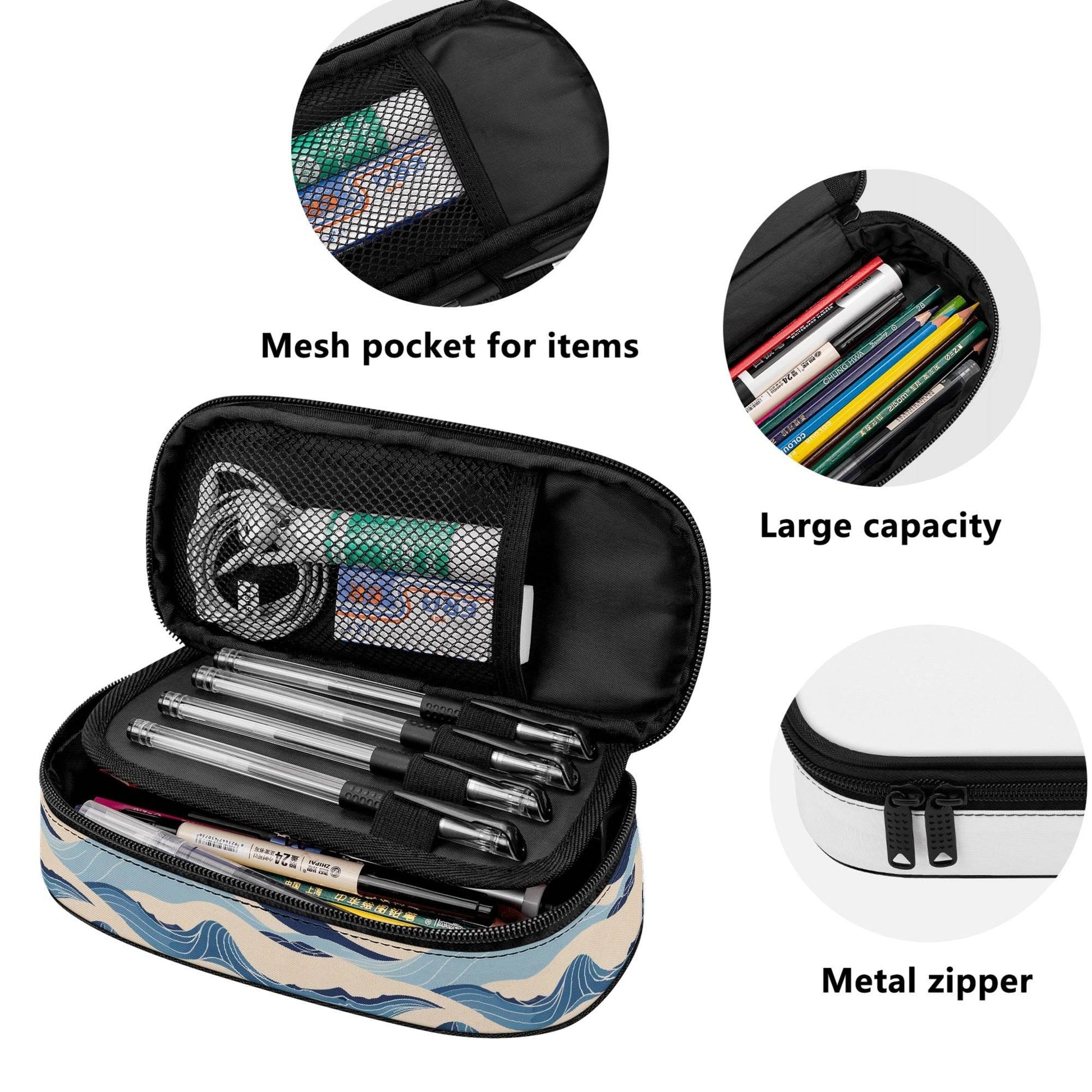 Blue Waves 3-Layer Pencil and Cosmetic Case - DeRose Seasonal
