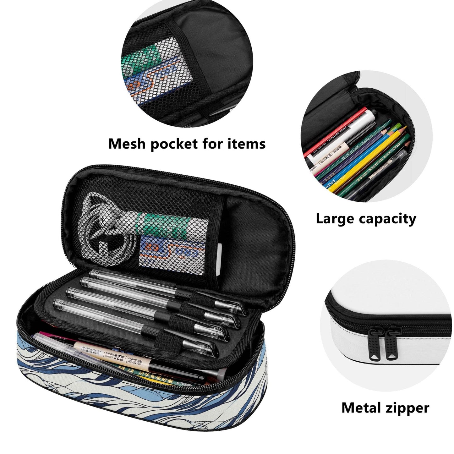 Ocean Lines 3-Layer Pencil and Cosmetic Case - DeRose Seasonal