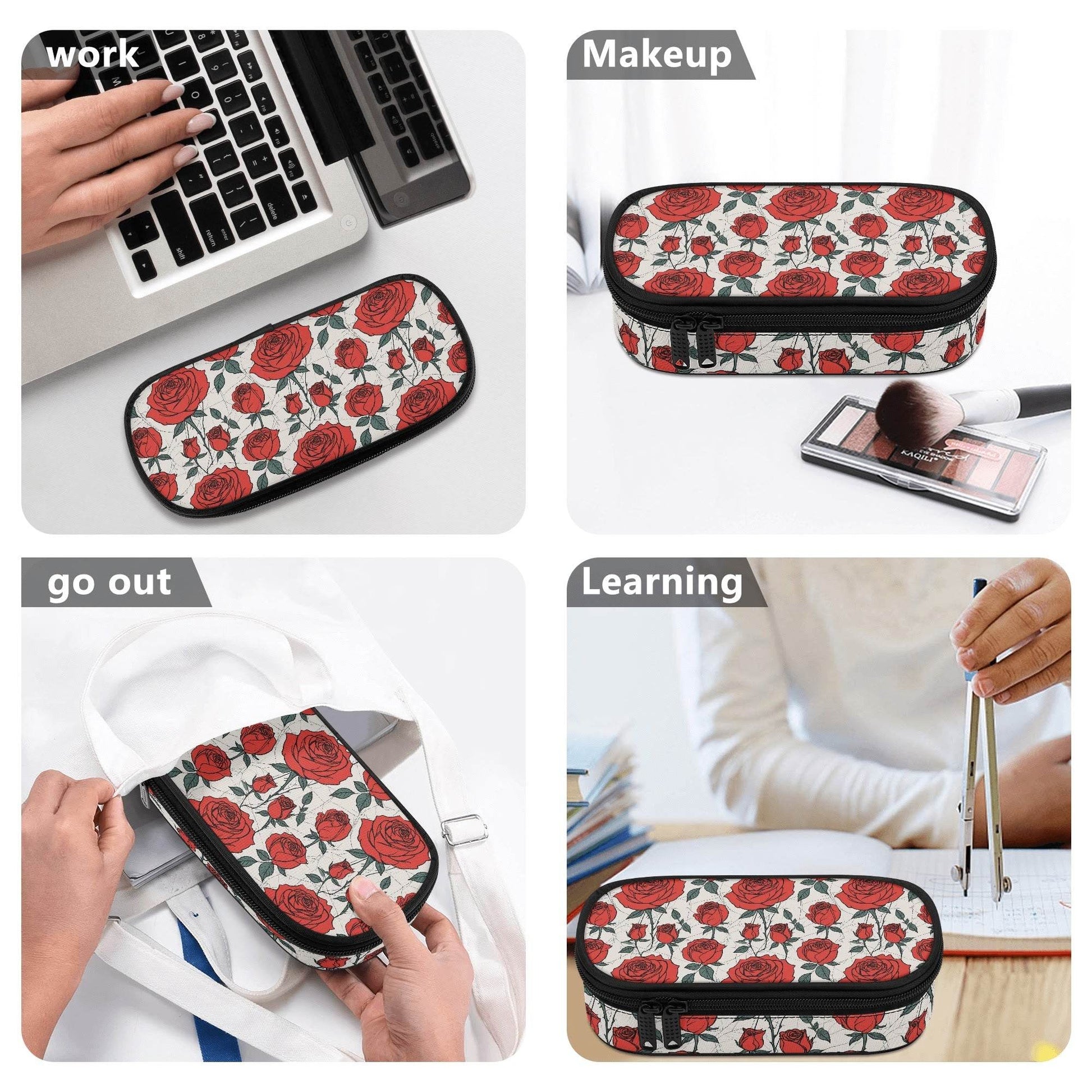 Red Roses 3-Layer Pencil and Cosmetic Case - DeRose Seasonal