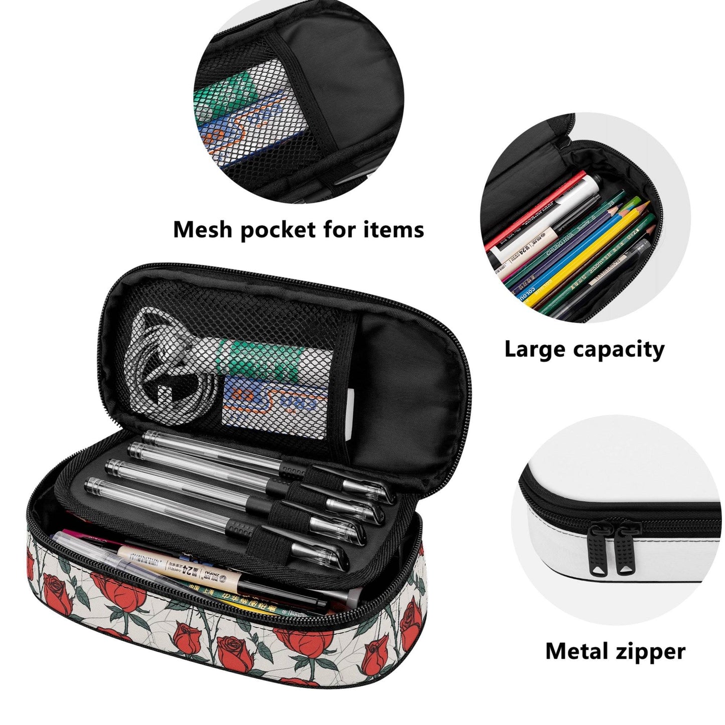 Red Roses 3-Layer Pencil and Cosmetic Case - DeRose Seasonal