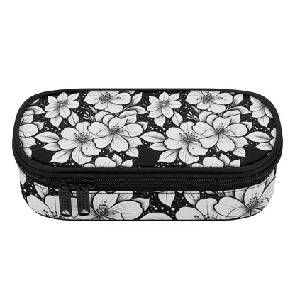 Black and White Floral 3-Layer Pencil and Cosmetic Case - DeRose Seasonal