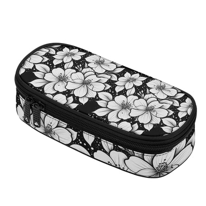 Black and White Floral 3-Layer Pencil and Cosmetic Case - DeRose Seasonal