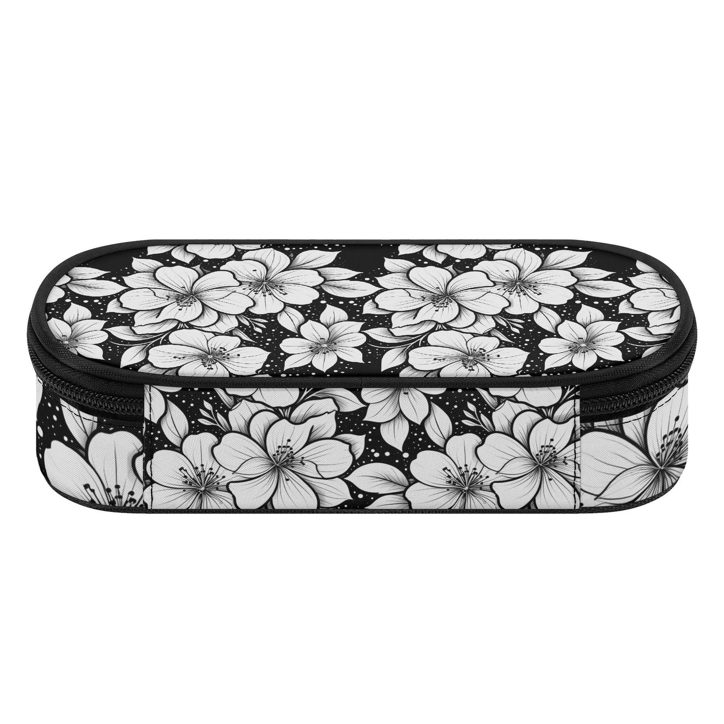 Black and White Floral 3-Layer Pencil and Cosmetic Case - DeRose Seasonal