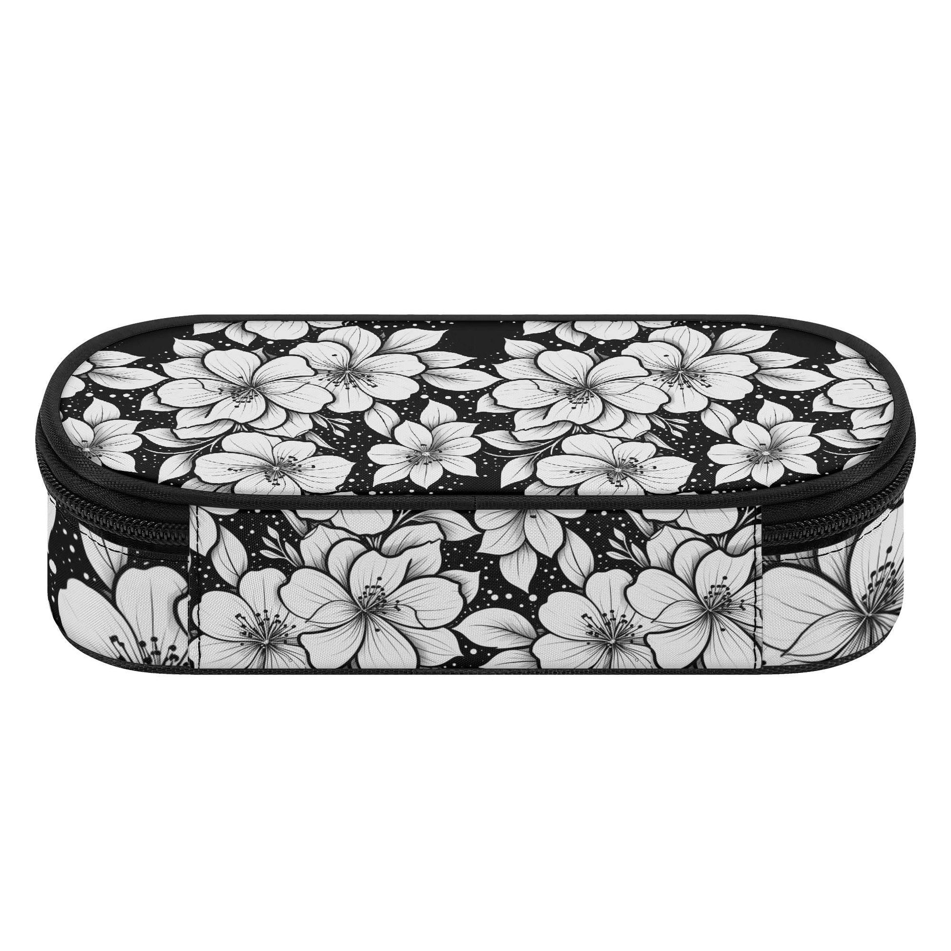 Black and White Floral 3-Layer Pencil and Cosmetic Case - DeRose Seasonal