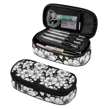 Black and White Floral 3-Layer Pencil and Cosmetic Case - DeRose Seasonal