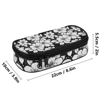 Black and White Floral 3-Layer Pencil and Cosmetic Case - DeRose Seasonal