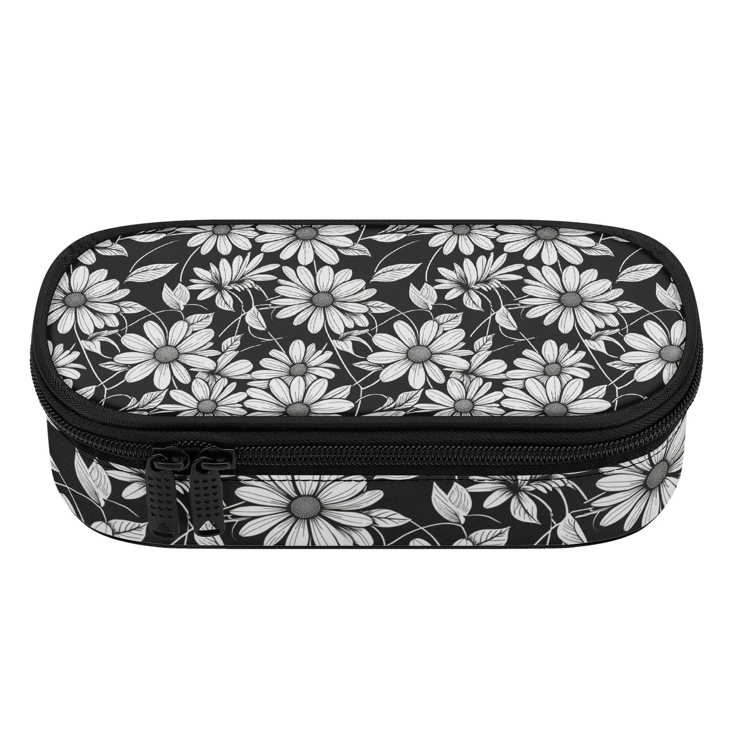 Black and White Daisy 3-Layer Pencil and Cosmetic Case - DeRose Seasonal