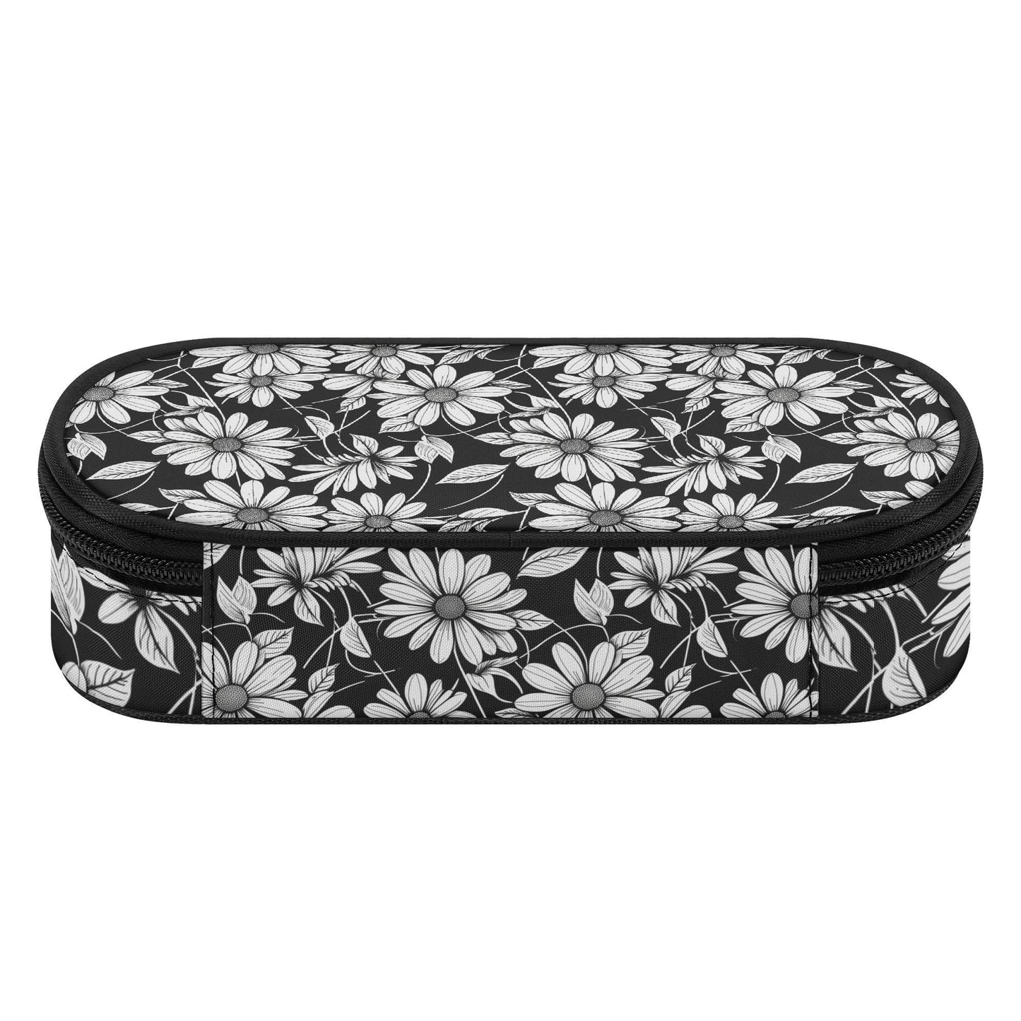 Black and White Daisy 3-Layer Pencil and Cosmetic Case - DeRose Seasonal