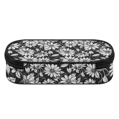 Black and White Daisy 3-Layer Pencil and Cosmetic Case - DeRose Seasonal