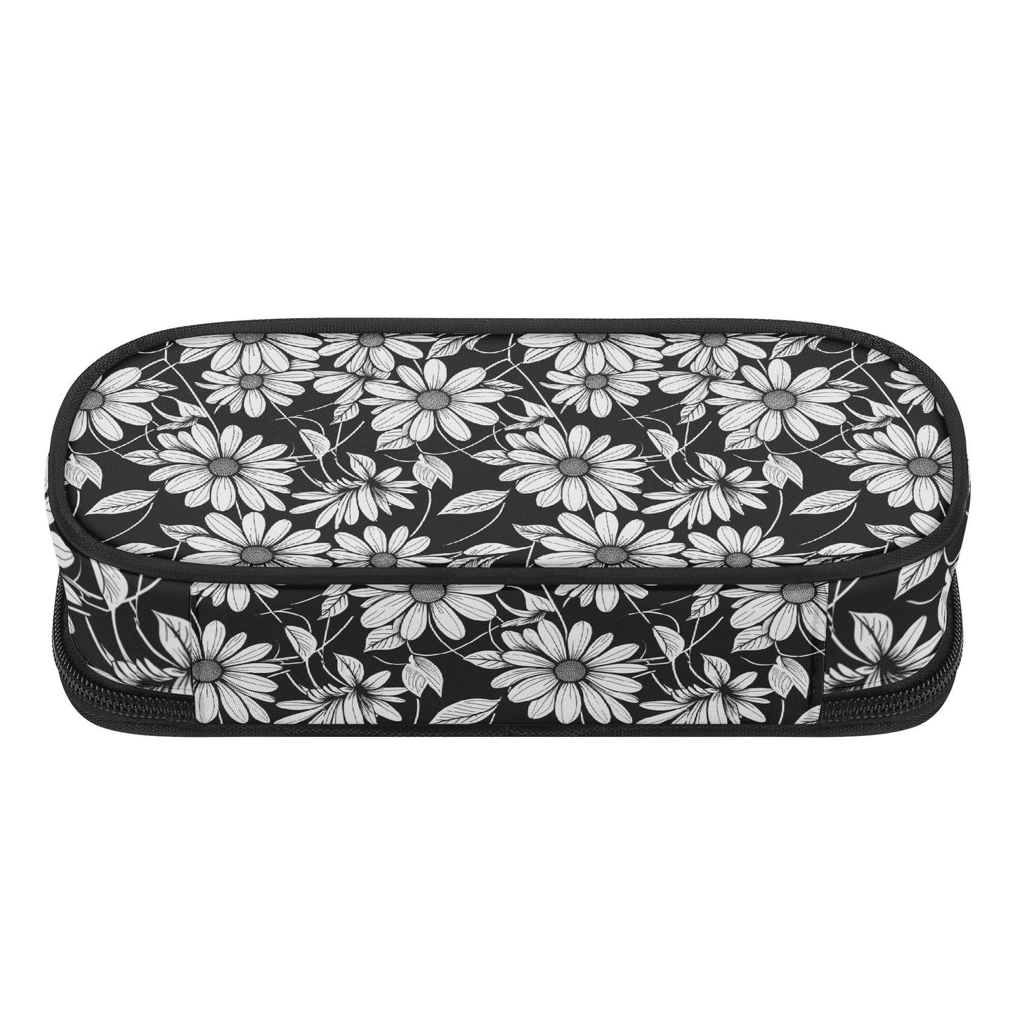 Black and White Daisy 3-Layer Pencil and Cosmetic Case - DeRose Seasonal