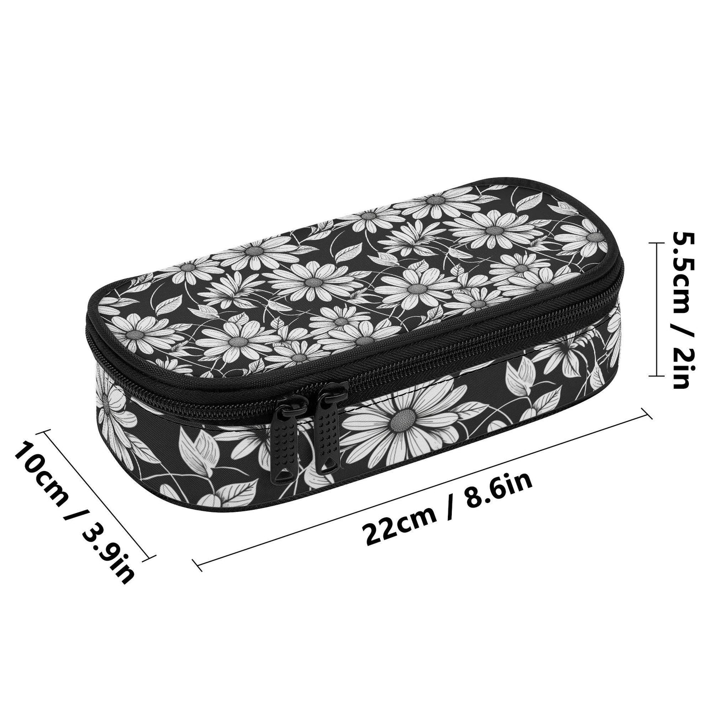 Black and White Daisy 3-Layer Pencil and Cosmetic Case - DeRose Seasonal