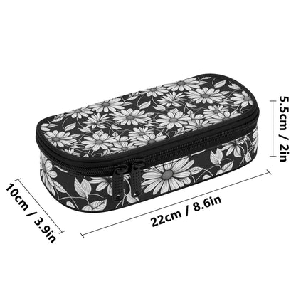 Black and White Daisy 3-Layer Pencil and Cosmetic Case - DeRose Seasonal