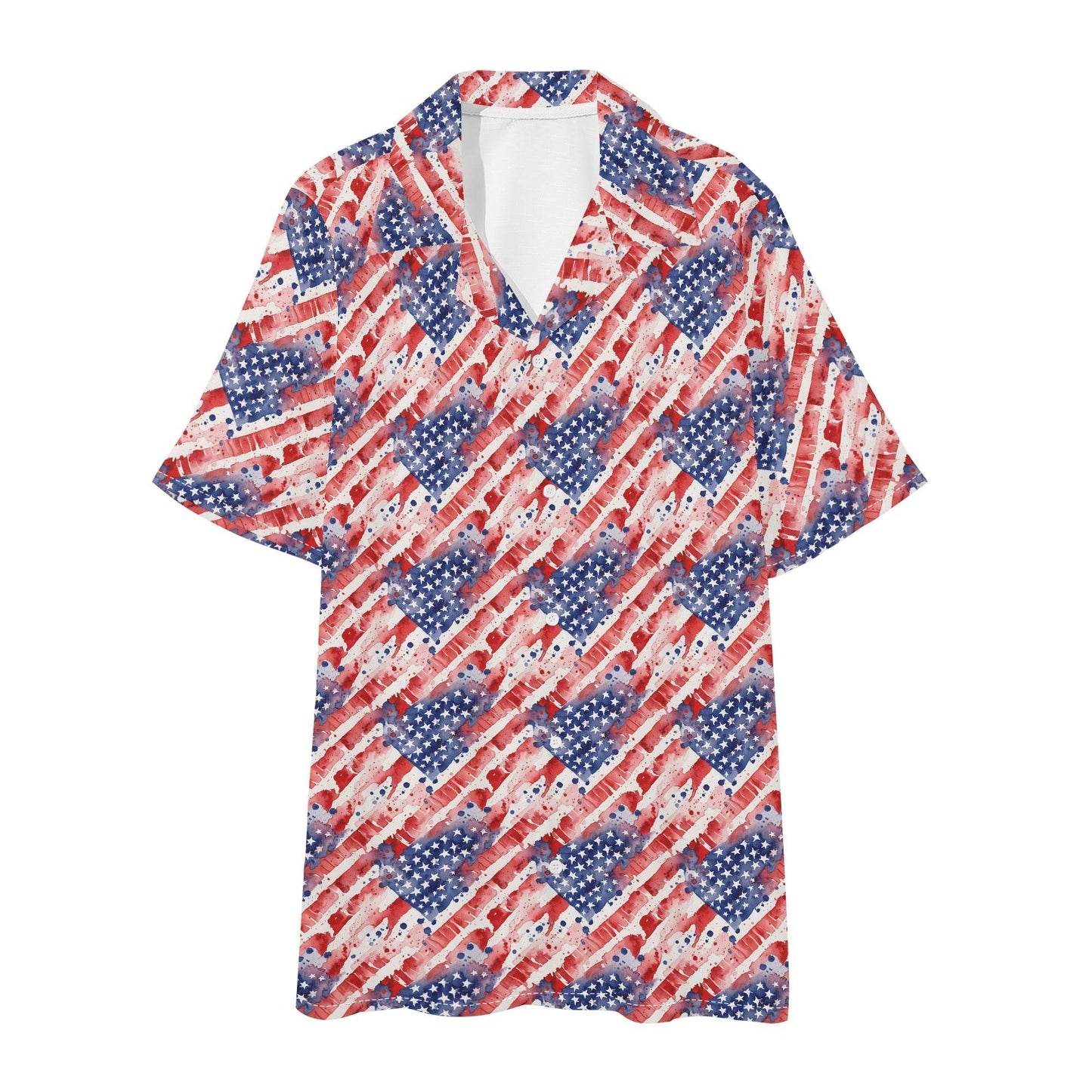 Men's Regular Fit Watercolor Independence Hawaiian Short Sleeve Shirt and Shorts Set - DeRose Seasonal