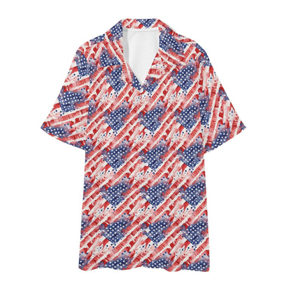 Men's Regular Fit Watercolor Independence Hawaiian Short Sleeve Shirt and Shorts Set - DeRose Seasonal