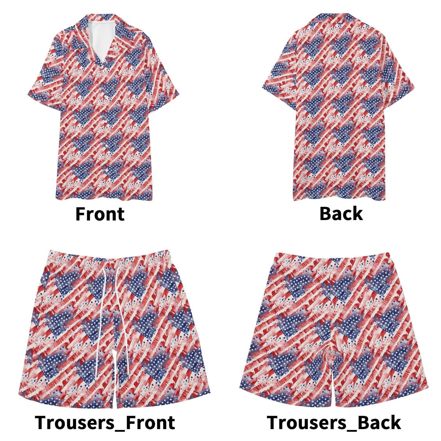 Men's Regular Fit Watercolor Independence Hawaiian Short Sleeve Shirt and Shorts Set - DeRose Seasonal