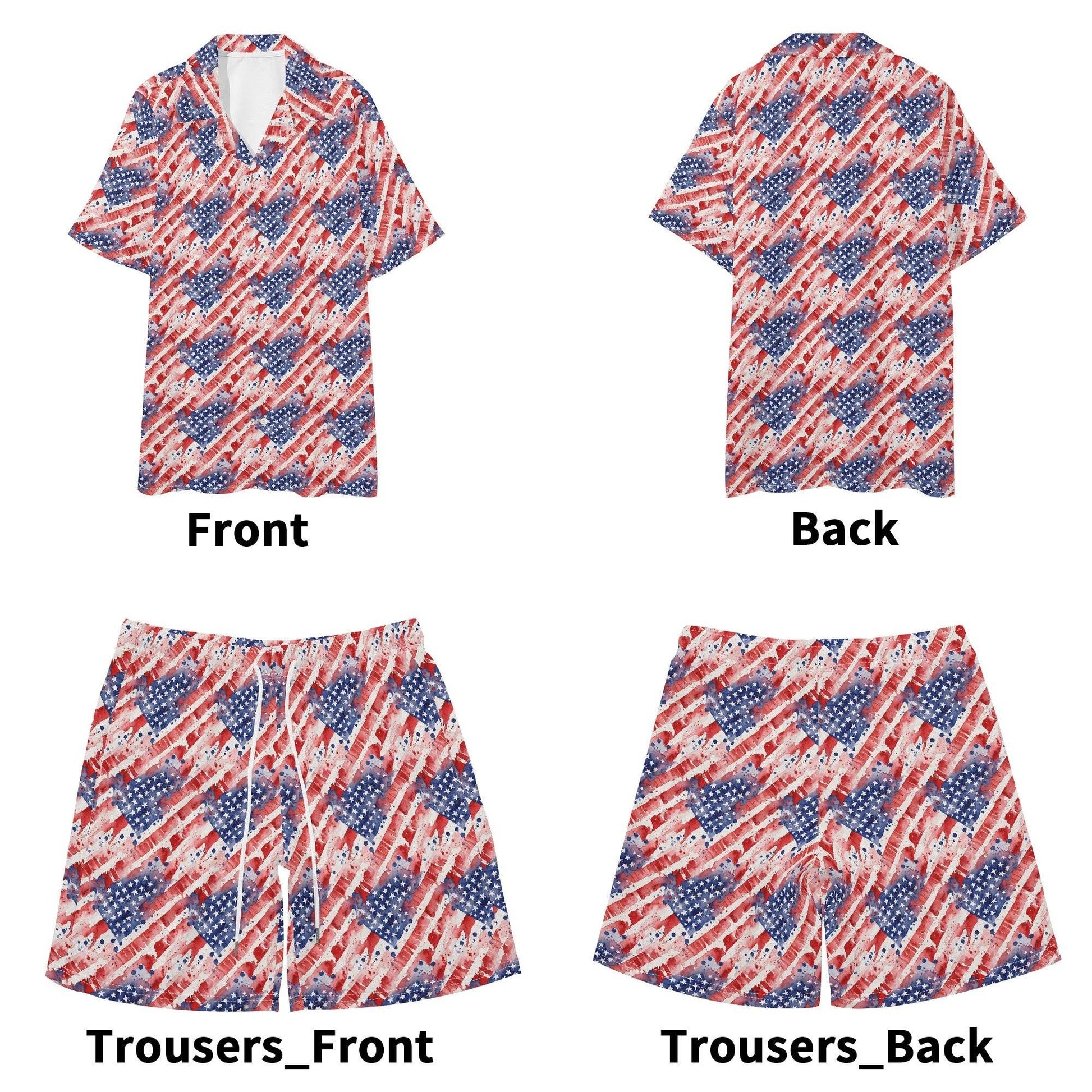 Men's Regular Fit Watercolor Independence Hawaiian Short Sleeve Shirt and Shorts Set - DeRose Seasonal