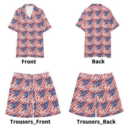 Men's Regular Fit Watercolor Independence Hawaiian Short Sleeve Shirt and Shorts Set - DeRose Seasonal