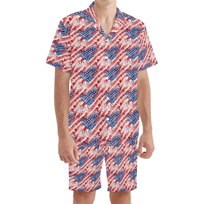 Men's Regular Fit Watercolor Independence Hawaiian Short Sleeve Shirt and Shorts Set - DeRose Seasonal
