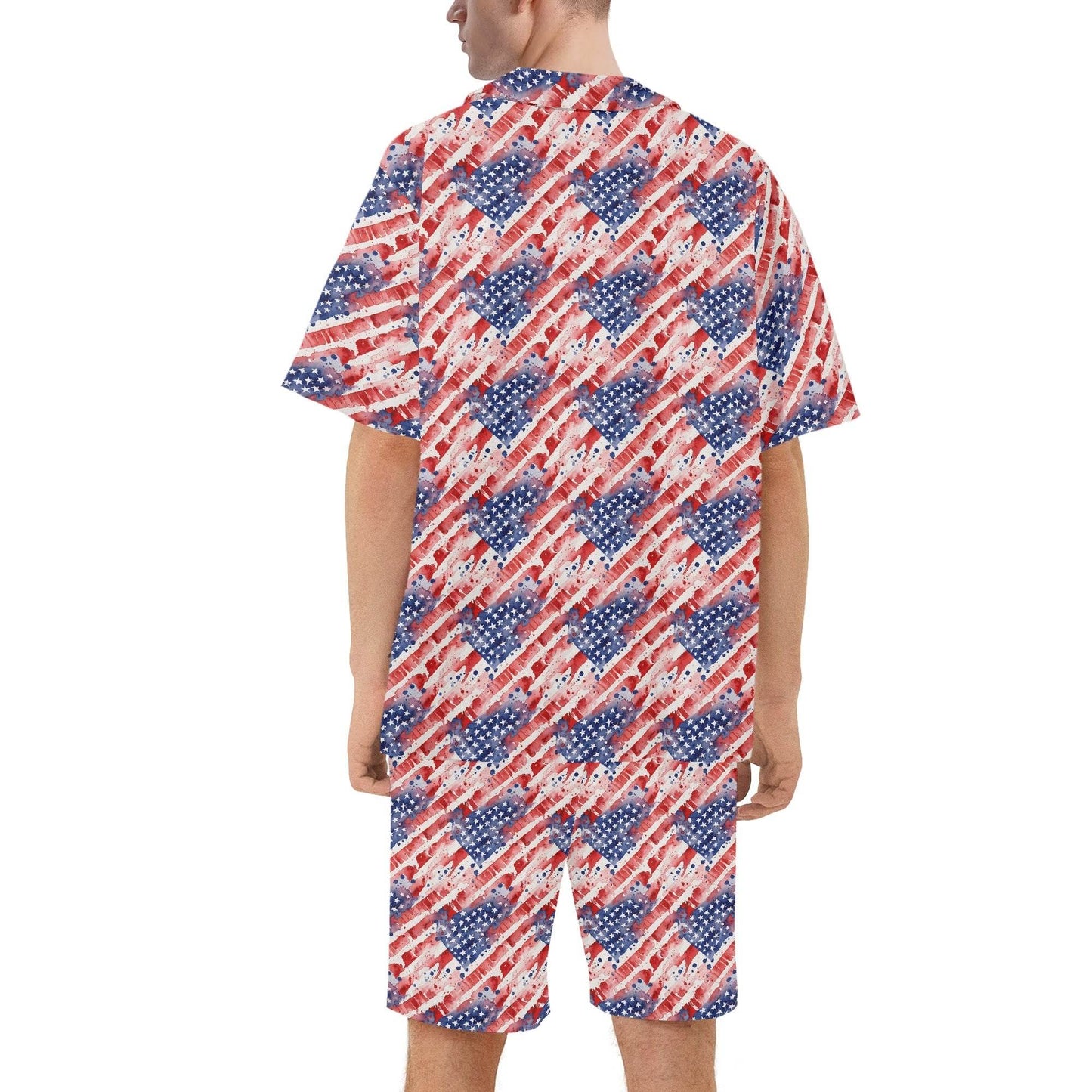 Men's Regular Fit Watercolor Independence Hawaiian Short Sleeve Shirt and Shorts Set - DeRose Seasonal
