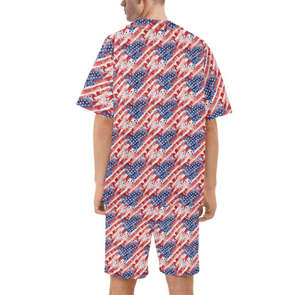 Men's Regular Fit Watercolor Independence Hawaiian Short Sleeve Shirt and Shorts Set - DeRose Seasonal