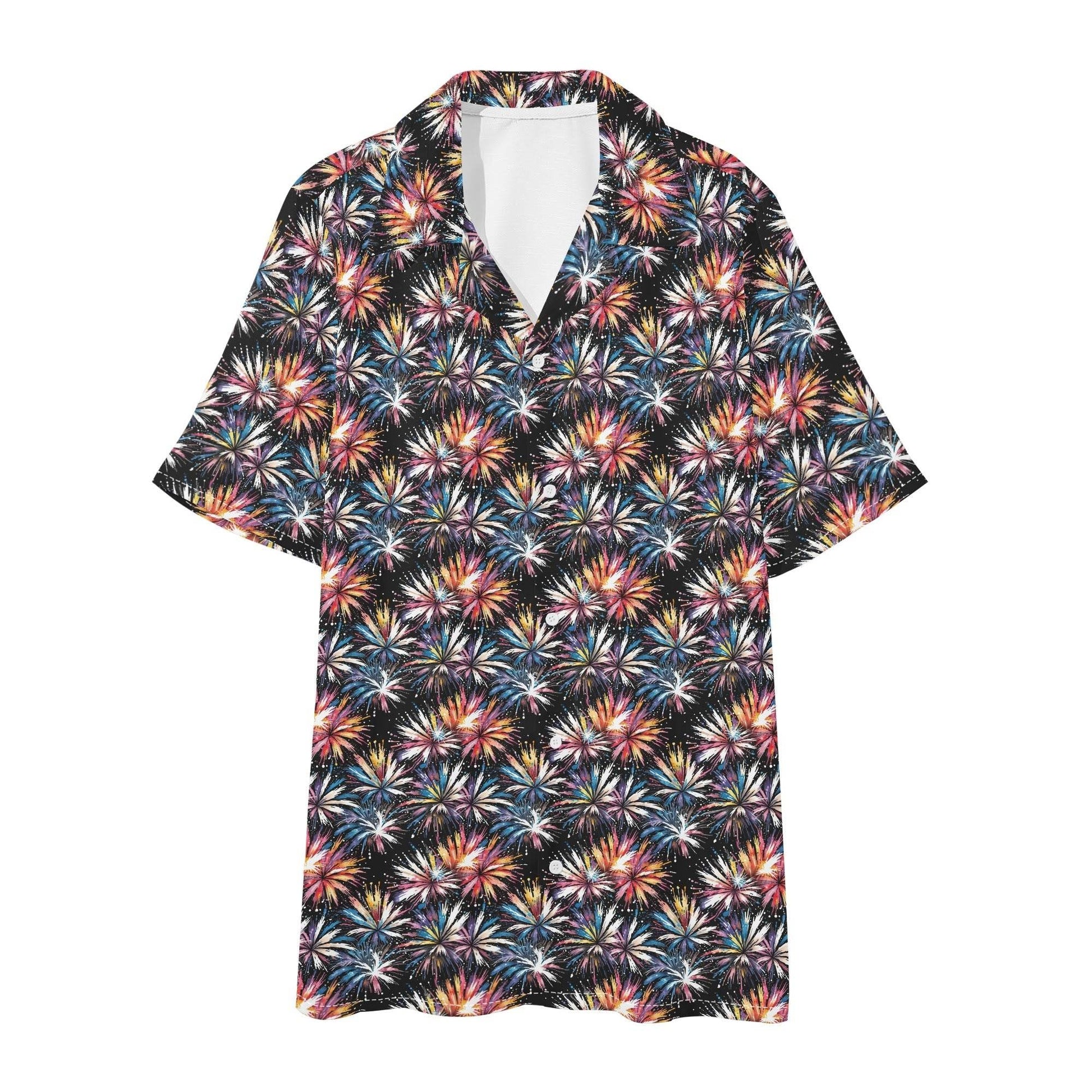 Men's Regular Fit Freedom Fireworks Hawaiian Short Sleeve Shirt and Shorts Set - DeRose Seasonal