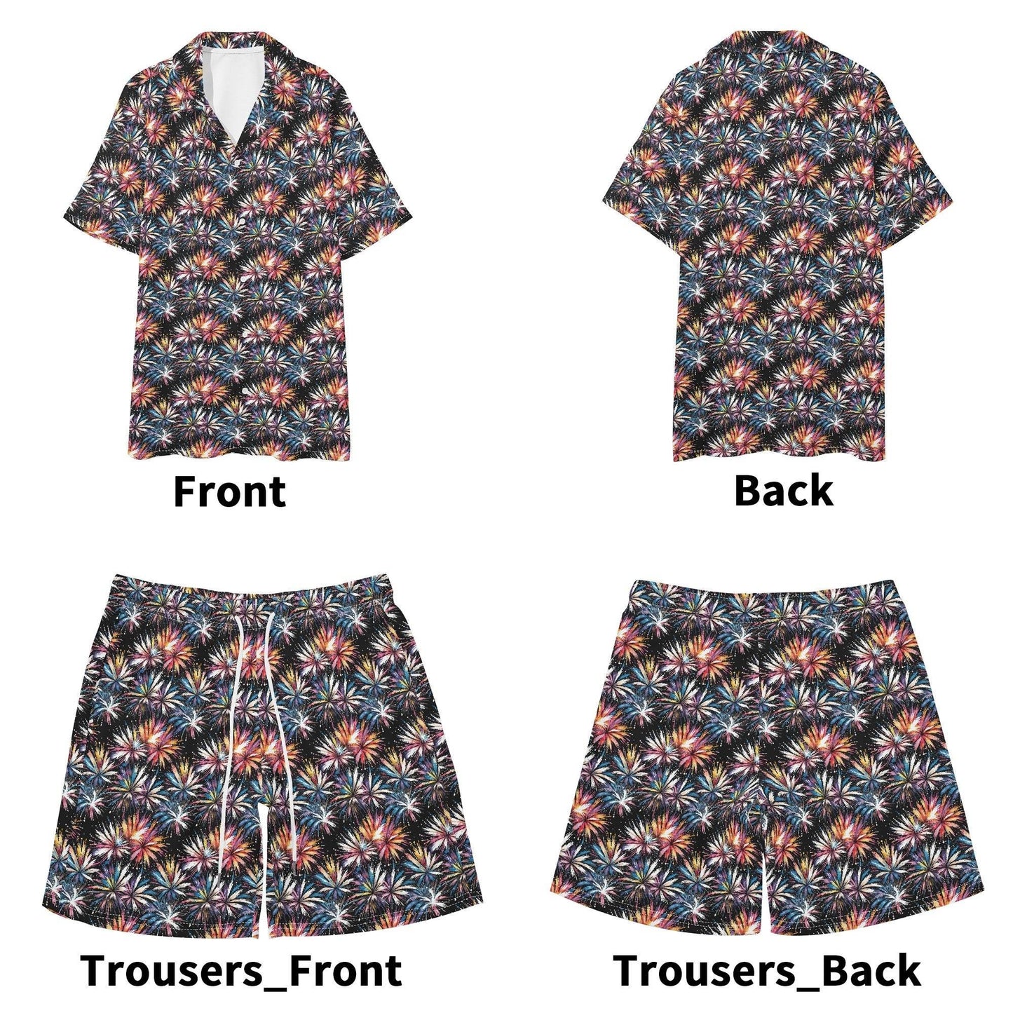 Men's Regular Fit Freedom Fireworks Hawaiian Short Sleeve Shirt and Shorts Set - DeRose Seasonal