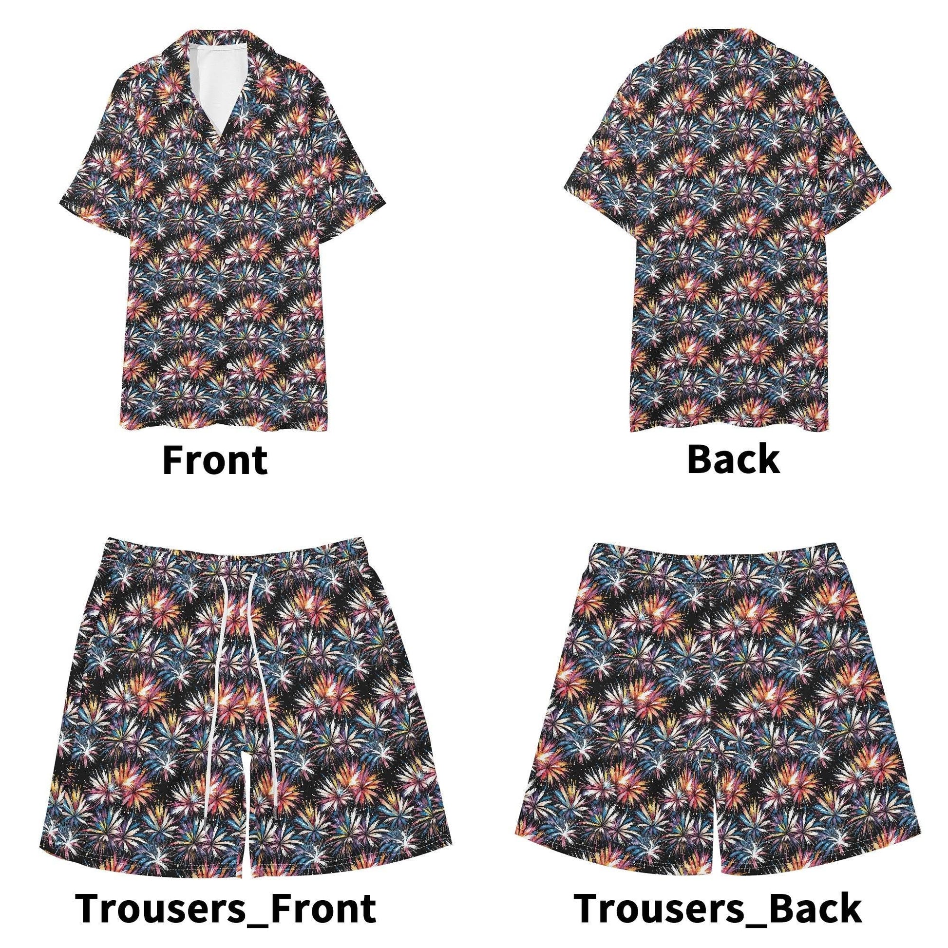 Men's Regular Fit Freedom Fireworks Hawaiian Short Sleeve Shirt and Shorts Set - DeRose Seasonal