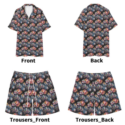 Men's Regular Fit Freedom Fireworks Hawaiian Short Sleeve Shirt and Shorts Set - DeRose Seasonal