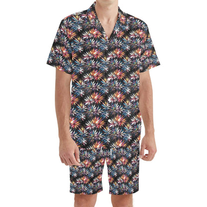 Men's Regular Fit Freedom Fireworks Hawaiian Short Sleeve Shirt and Shorts Set - DeRose Seasonal