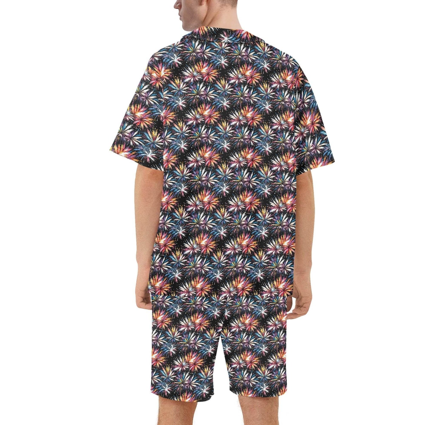 Men's Regular Fit Freedom Fireworks Hawaiian Short Sleeve Shirt and Shorts Set - DeRose Seasonal