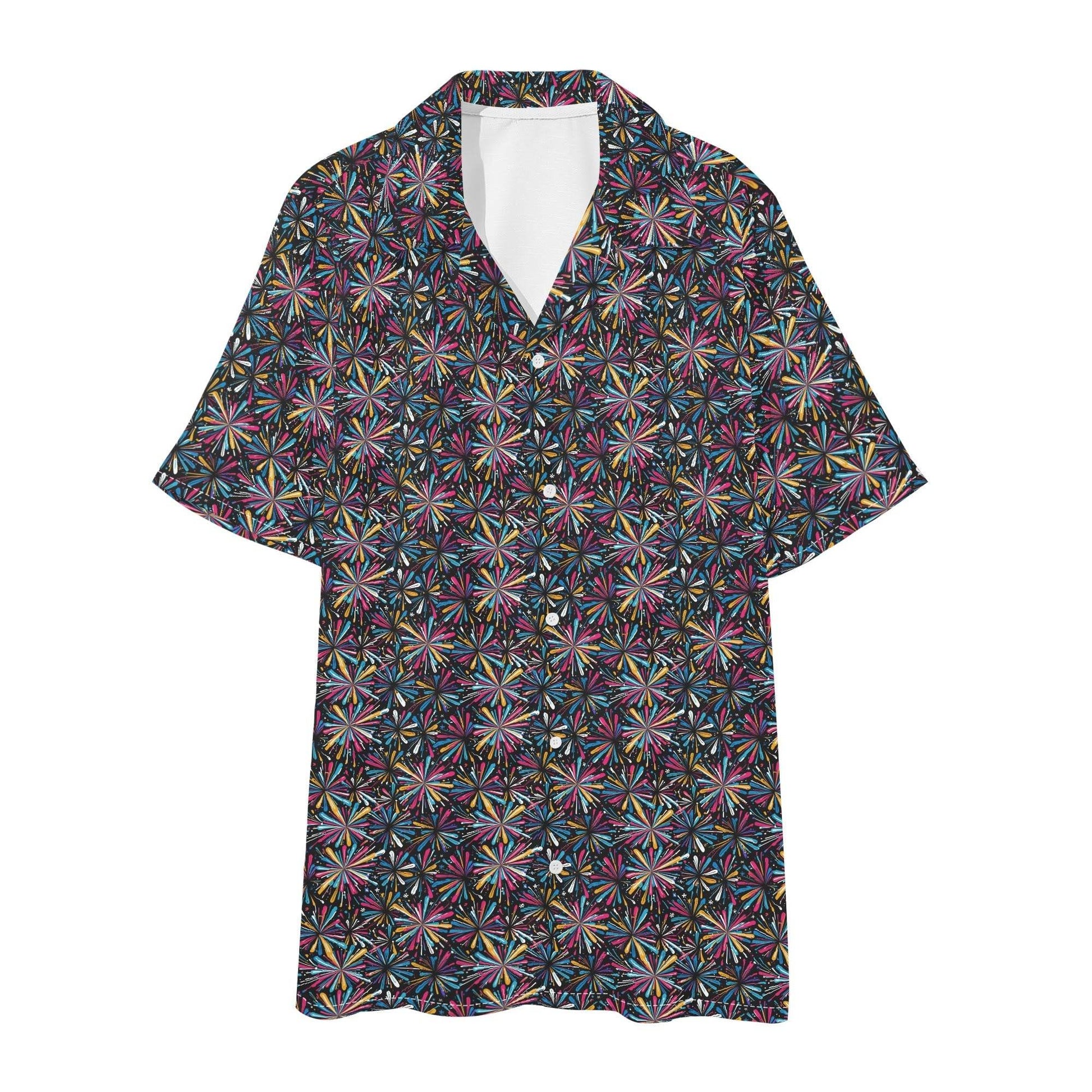 Men's Regular Fit Colorful Fireworks Hawaiian Short Sleeve Shirt and Shorts Set - DeRose Seasonal