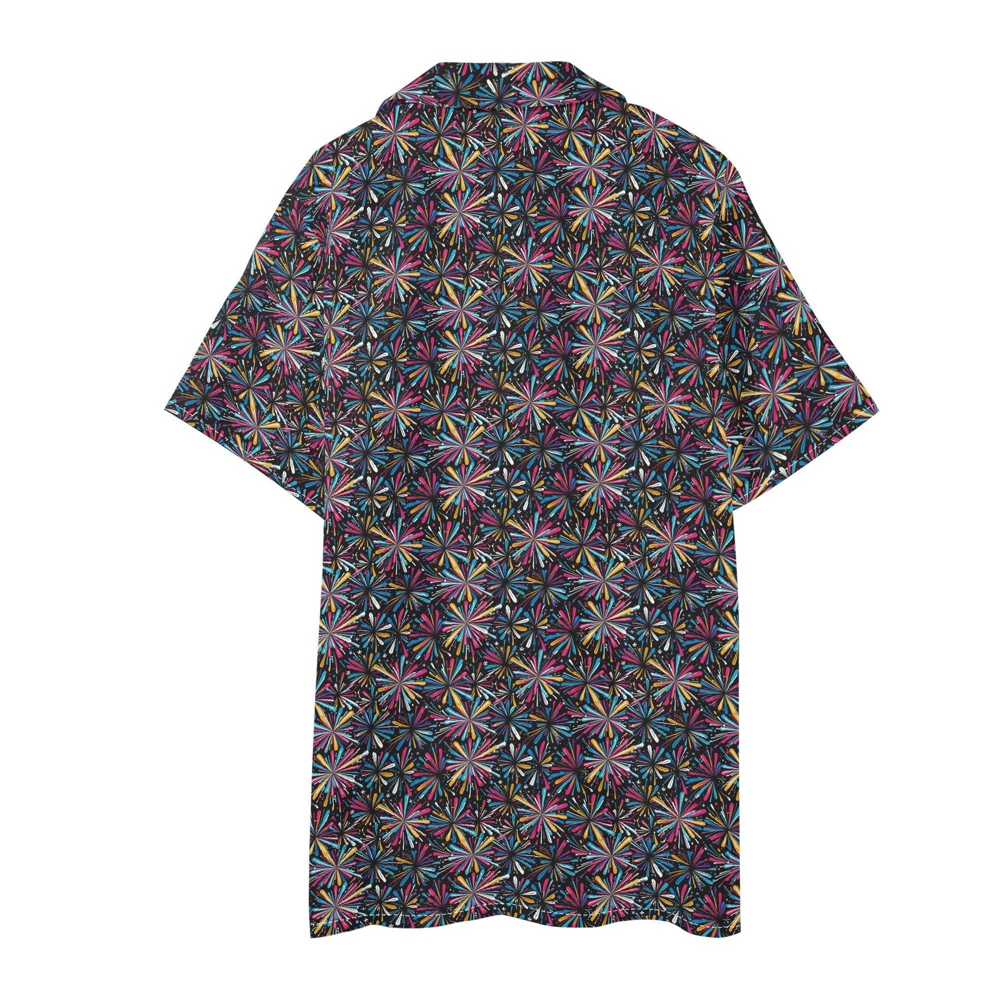 Men's Regular Fit Colorful Fireworks Hawaiian Short Sleeve Shirt and Shorts Set - DeRose Seasonal