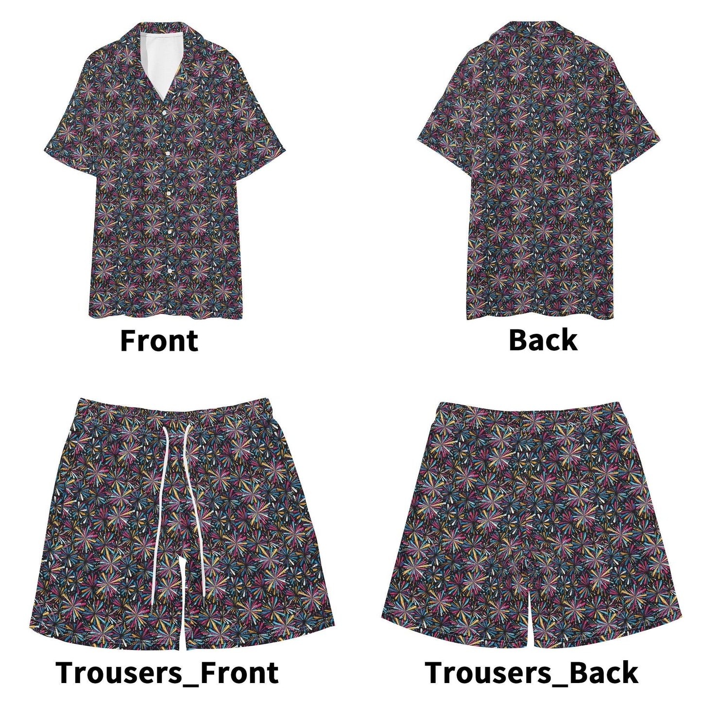 Men's Regular Fit Colorful Fireworks Hawaiian Short Sleeve Shirt and Shorts Set - DeRose Seasonal