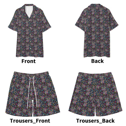 Men's Regular Fit Colorful Fireworks Hawaiian Short Sleeve Shirt and Shorts Set - DeRose Seasonal