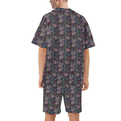 Men's Regular Fit Colorful Fireworks Hawaiian Short Sleeve Shirt and Shorts Set - DeRose Seasonal