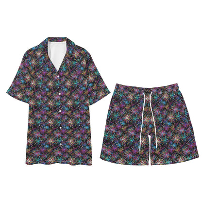 Men's Regular Fit Sharp Fireworks Hawaiian Short Sleeve Shirt and Shorts Set - DeRose Seasonal