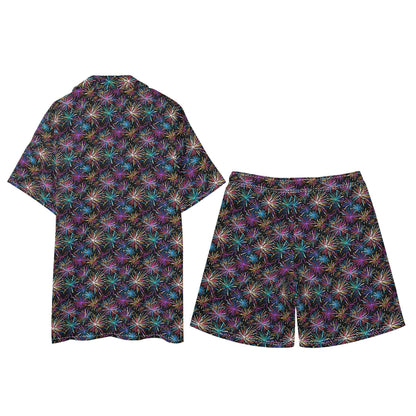 Men's Regular Fit Sharp Fireworks Hawaiian Short Sleeve Shirt and Shorts Set - DeRose Seasonal