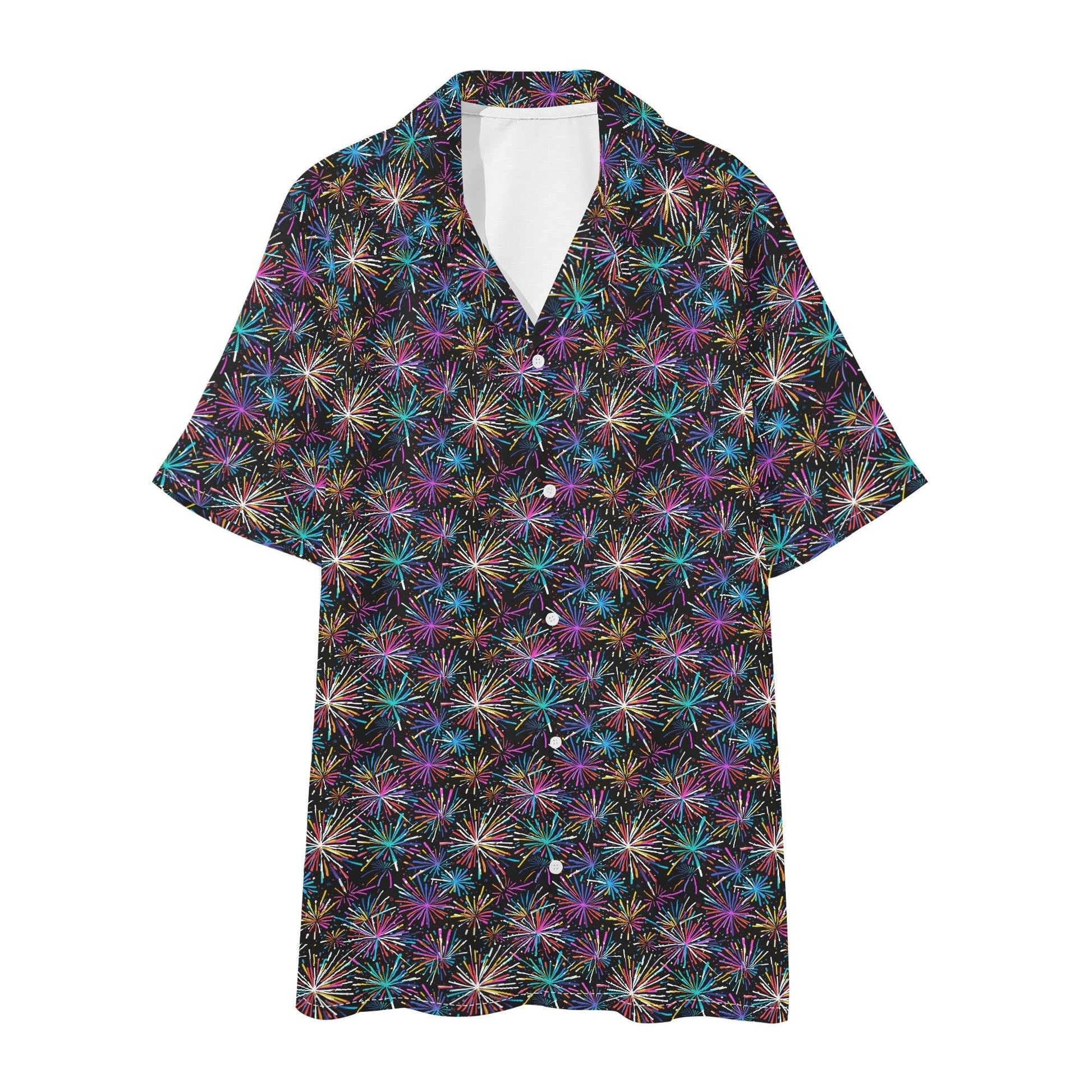 Men's Regular Fit Sharp Fireworks Hawaiian Short Sleeve Shirt and Shorts Set - DeRose Seasonal
