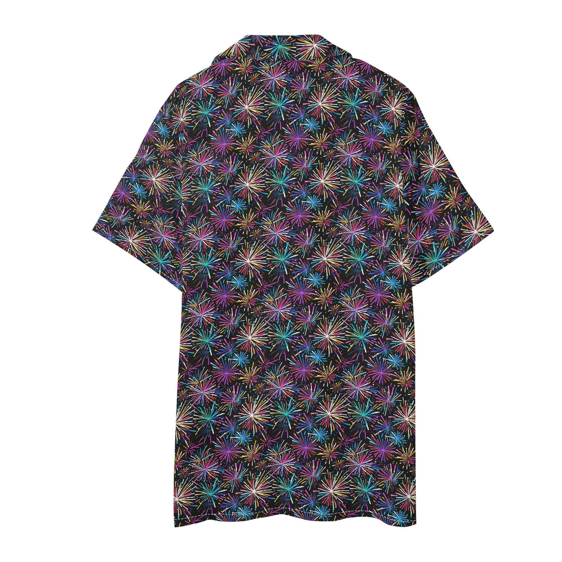 Men's Regular Fit Sharp Fireworks Hawaiian Short Sleeve Shirt and Shorts Set - DeRose Seasonal