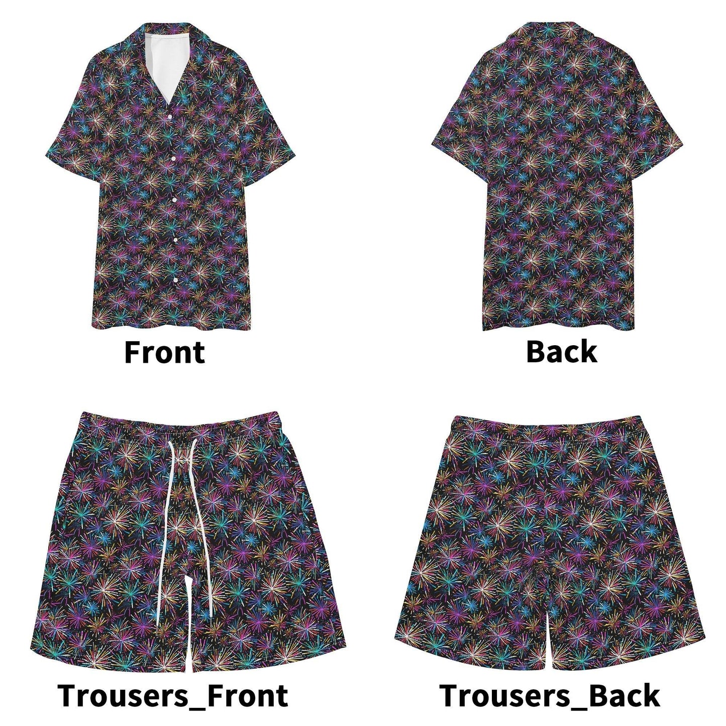 Men's Regular Fit Sharp Fireworks Hawaiian Short Sleeve Shirt and Shorts Set - DeRose Seasonal