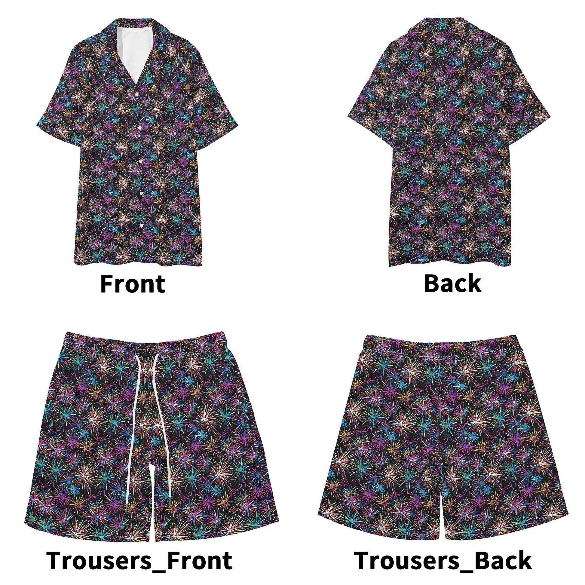 Men's Regular Fit Sharp Fireworks Hawaiian Short Sleeve Shirt and Shorts Set - DeRose Seasonal