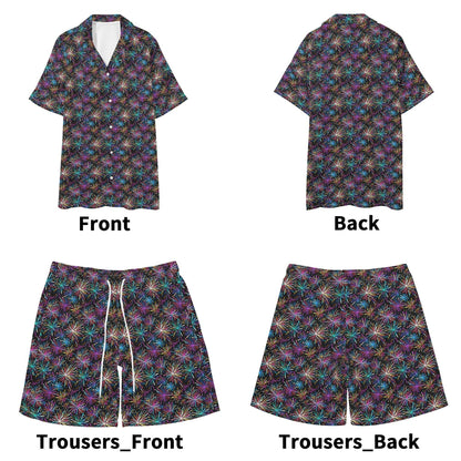 Men's Regular Fit Sharp Fireworks Hawaiian Short Sleeve Shirt and Shorts Set - DeRose Seasonal