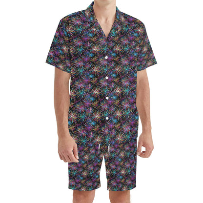Men's Regular Fit Sharp Fireworks Hawaiian Short Sleeve Shirt and Shorts Set - DeRose Seasonal