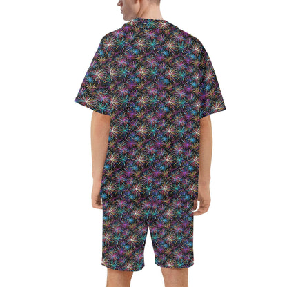Men's Regular Fit Sharp Fireworks Hawaiian Short Sleeve Shirt and Shorts Set - DeRose Seasonal